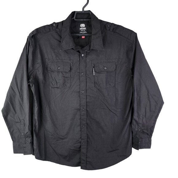 Mens Black Ecko Unltd Shirt Long Sleeve Button-Up Front Pockets Size 2XL - Picture 1 of 13